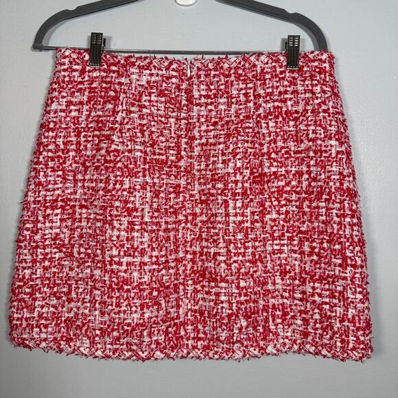 Sandro Paris Red White Tweed Mini Skirt FR 42 US 10 Bouclé Holiday Workwear - Picture 3 of 11